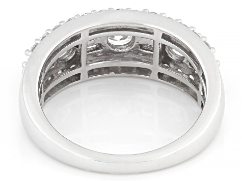 Round and Baguette White Lab-Grown Diamond G-H SI Rhodium Over Sterling Silver Ring 1.45ctw