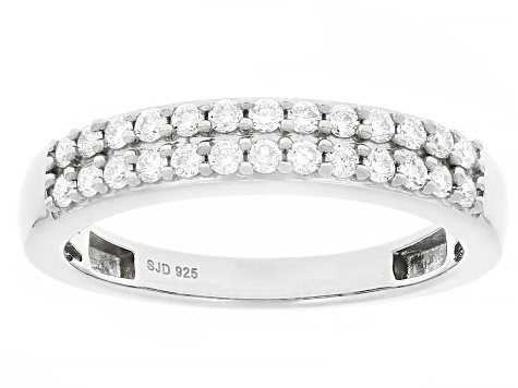 White Lab-grown Diamond G-H SI Rhodium Over Sterling Silver Ring 0.40ctw