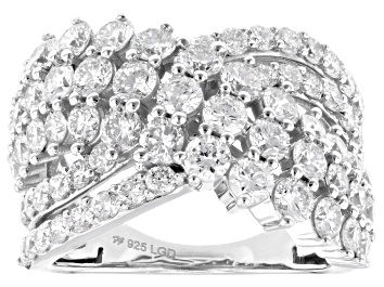 Picture of White Lab-Grown Diamond H SI1 Rhodium Over Sterling Silver Crossover Ring 3.50ctw
