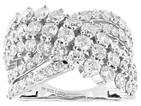 White Lab-Grown Diamond H SI1 Rhodium Over Sterling Silver Crossover Ring 3.50ctw