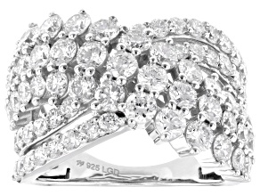 White Lab-Grown Diamond H SI1 Rhodium Over Sterling Silver Crossover Ring 3.50ctw