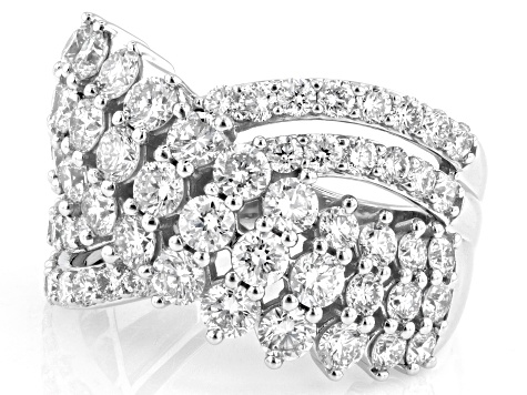 White Lab-Grown Diamond H SI1 Rhodium Over Sterling Silver Crossover Ring 3.50ctw