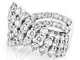 White Lab-Grown Diamond H SI1 Rhodium Over Sterling Silver Crossover Ring 3.50ctw