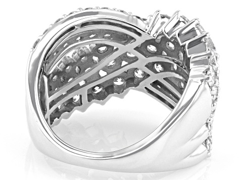 White Lab-Grown Diamond H SI1 Rhodium Over Sterling Silver Crossover Ring 3.50ctw