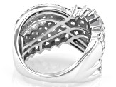 White Lab-Grown Diamond H SI1 Rhodium Over Sterling Silver Crossover Ring 3.50ctw