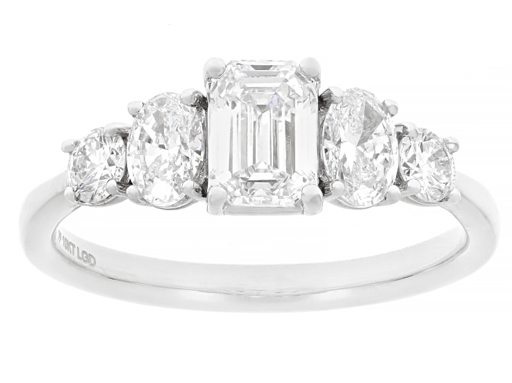 Emerald Cut, Oval and Round White Lab-Grown Diamond H SI1 10K White Gold Ring 1.50ctw