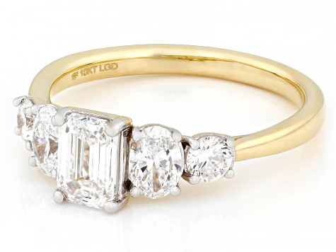 Emerald Cut, Oval and Round White Lab-Grown Diamond H SI1 10K Yellow Gold Ring 1.50ctw