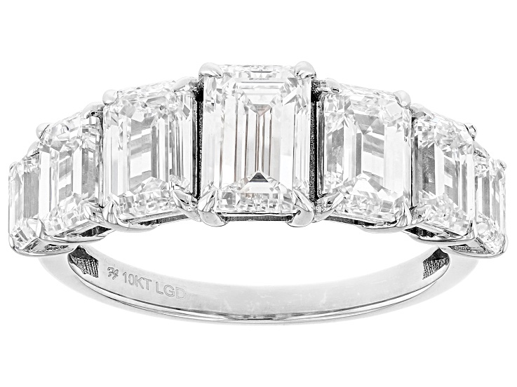 Certified Emerald Cut White Lab-Grown Diamond H SI1 10K White Gold Ring 4.00ctw