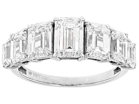 Certified Emerald Cut White Lab-Grown Diamond H SI1 10K White Gold Ring 4.00ctw