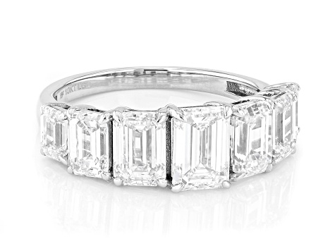 Certified Emerald Cut White Lab-Grown Diamond H SI1 10K White Gold Ring 4.00ctw