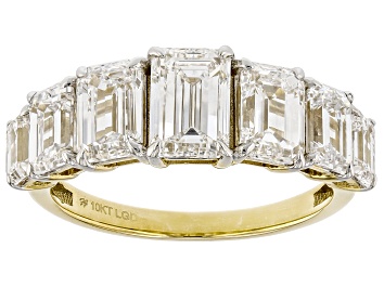 Picture of Certified Emerald Cut White Lab-Grown Diamond H SI1 10K Yellow Gold Ring 4.00ctw