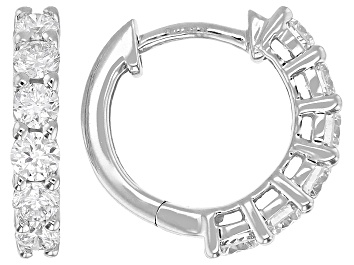 Picture of White Lab-Grown Diamond H SI1 Rhodium Over Sterling Silver Huggie Earrings 1.00ctw