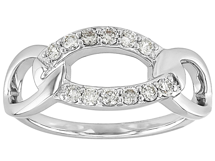 White Lab-Grown Diamond H SI1 Rhodium Over Sterling Silver Crossover Ring 0.25ctw