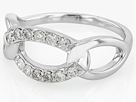 White Lab-Grown Diamond H SI1 Rhodium Over Sterling Silver Crossover Ring 0.25ctw