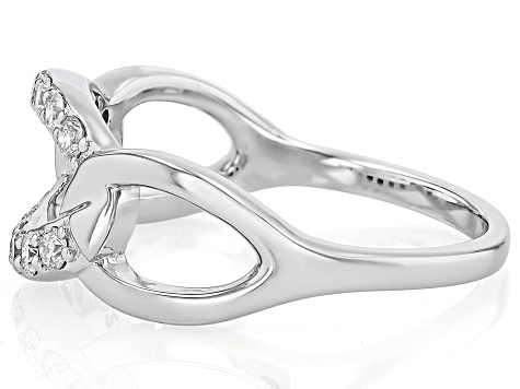 White Lab-Grown Diamond H SI1 Rhodium Over Sterling Silver Crossover Ring 0.25ctw
