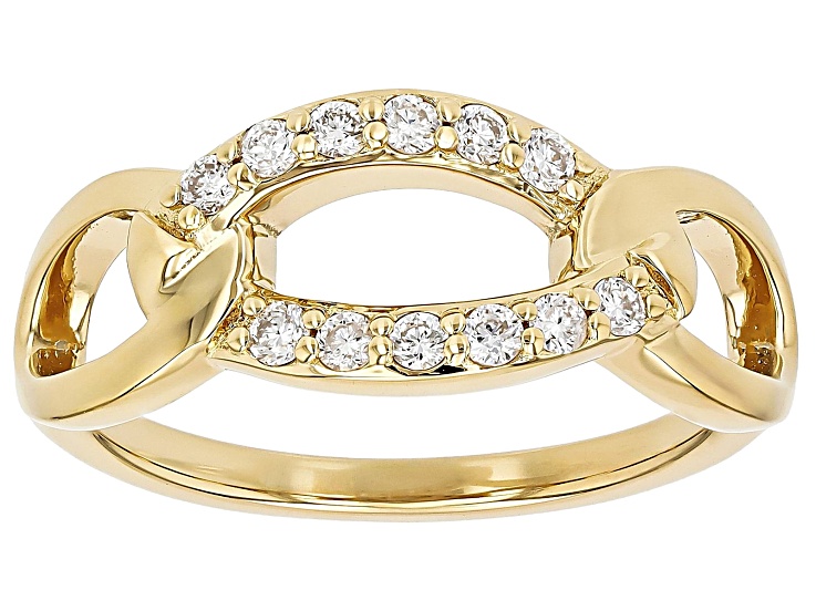 White Lab-Grown Diamond H SI1 14K Yellow Gold Over Sterling Silver Crossover Ring 0.25ctw