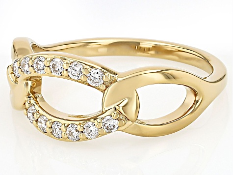 White Lab-Grown Diamond H SI1 14K Yellow Gold Over Sterling Silver Crossover Ring 0.25ctw