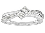 White Lab-Grown Diamond H SI1 Rhodium Over Sterling Silver Crossover Ring 0.33ctw