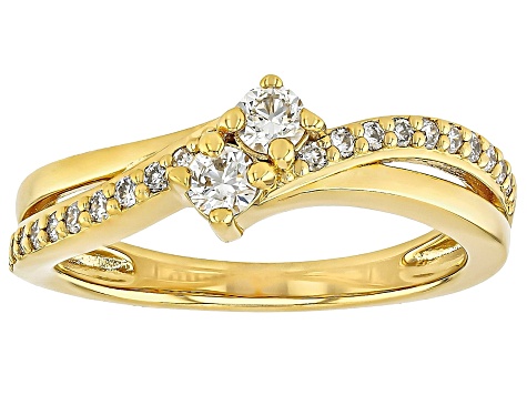 White Lab-Grown Diamond H SI1 14K Yellow Gold Over Sterling Silver Crossover Ring 0.33ctw