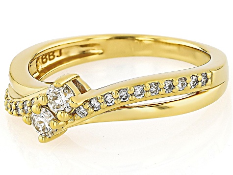 White Lab-Grown Diamond H SI1 14K Yellow Gold Over Sterling Silver Crossover Ring 0.33ctw