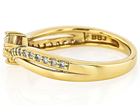 White Lab-Grown Diamond H SI1 14K Yellow Gold Over Sterling Silver Crossover Ring 0.33ctw