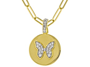 White Lab-Grown Diamond GH SI 18K Yellow Gold Over Silver Butterfly Enhancer Pendant W/Chain 0.20ctw