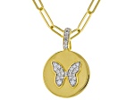 White Lab-Grown Diamond GH SI 18K Yellow Gold Over Silver Butterfly Enhancer Pendant W/Chain 0.20ctw