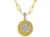 White Lab-Grown Diamond GH SI 18K Yellow Gold Over Silver Flower Enhancer Pendant W/Chain 0.20ctw