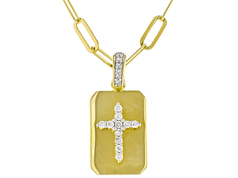 White Lab-Grown Diamond GH SI 18K Yellow Gold Over Silver Cross Enhancer Pendant W/Chain 0.20ctw