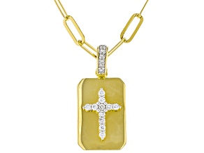 White Lab-Grown Diamond GH SI 18K Yellow Gold Over Silver Cross Enhancer Pendant W/Chain 0.20ctw