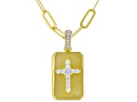White Lab-Grown Diamond GH SI 18K Yellow Gold Over Silver Cross Enhancer Pendant W/Chain 0.20ctw