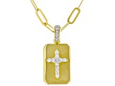 White Lab-Grown Diamond GH SI 18K Yellow Gold Over Silver Cross Enhancer Pendant W/Chain 0.20ctw