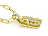 White Lab-Grown Diamond GH SI 18K Yellow Gold Over Silver Cross Enhancer Pendant W/Chain 0.20ctw