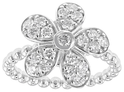 White Lab-Grown Diamond G-H VS Rhodium Over Sterling Silver Flower Ring 1.00ctw