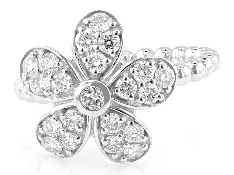 White Lab-Grown Diamond G-H VS Rhodium Over Sterling Silver Flower Ring 1.00ctw