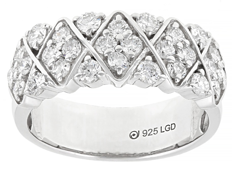 White Lab-Grown Diamond G-H VS Rhodium Over Sterling Silver Wide Band Ring 1.15ctw