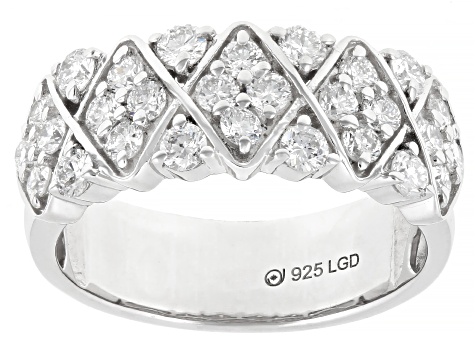 White Lab-Grown Diamond G-H VS Rhodium Over Sterling Silver Wide Band Ring 1.15ctw