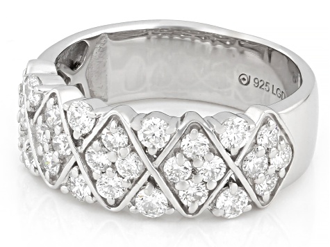 White Lab-Grown Diamond G-H VS Rhodium Over Sterling Silver Wide Band Ring 1.15ctw