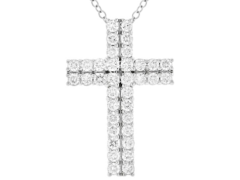White Lab-grown Diamond H SI Rhodium Over Sterling Silver Cross Pendant With Chain 1.00ctw