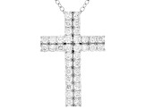 White Lab-grown Diamond H SI Rhodium Over Sterling Silver Cross Pendant With Chain 1.00ctw