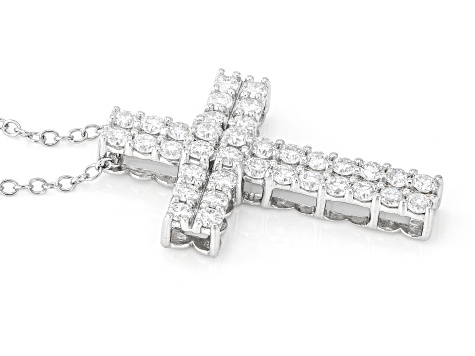 White Lab-grown Diamond H SI Rhodium Over Sterling Silver Cross Pendant With Chain 1.00ctw