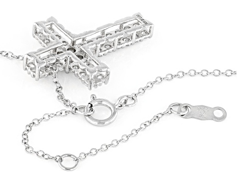 White Lab-grown Diamond H SI Rhodium Over Sterling Silver Cross Pendant With Chain 1.00ctw