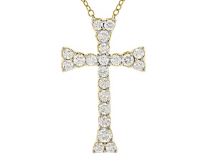 White Lab-grown Diamond H SI 10K Yellow Gold Cross Pendant With Chain 1.00ctw