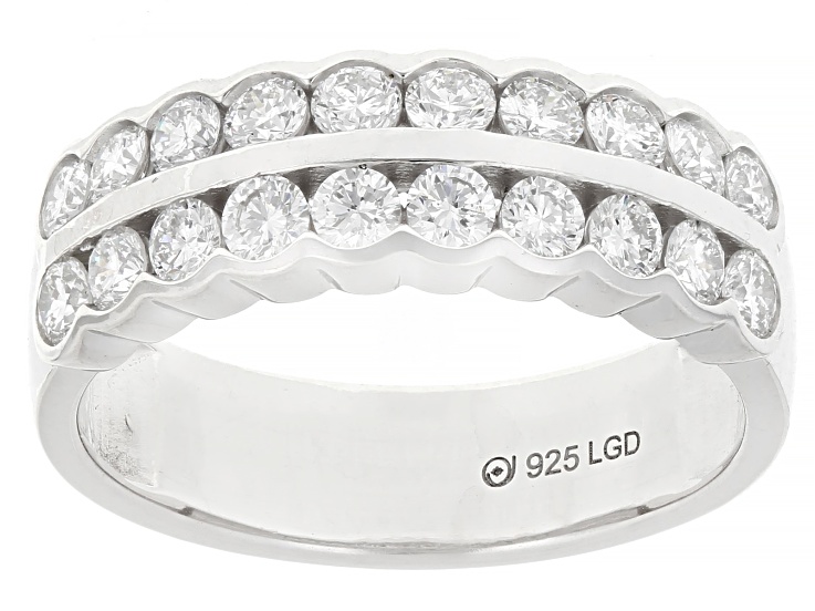 White Lab-Grown Diamond Rhodium Over Sterling Silver Wide Band