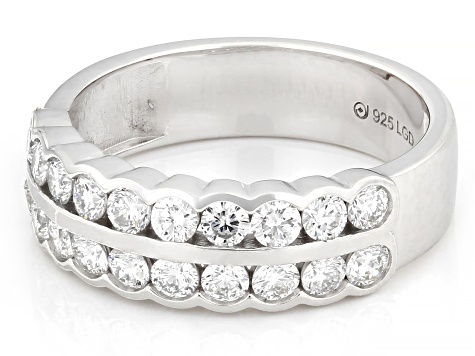 White Lab-Grown Diamond Rhodium Over Sterling Silver Wide Band Ring 1.00ctw