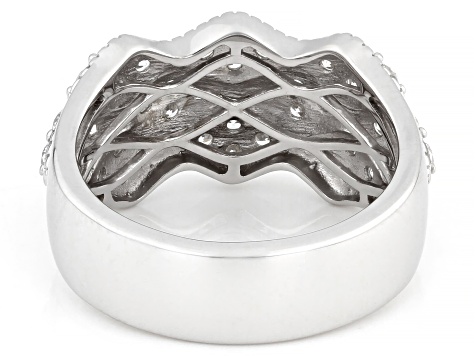 White Lab-Grown Diamond G-H VS Rhodium Over Sterling Silver Wide Band Ring 1.35ctw