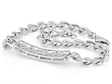 White Lab-Grown Diamond G-H VVS Rhodium Over Sterling Silver Bar Link Bracelet 1.55ctw