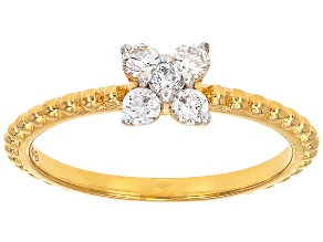 White Lab-Grown Diamond G-H VS 18k Yellow Gold Over Sterling Silver Beaded Band Cluster Ring .25ctw