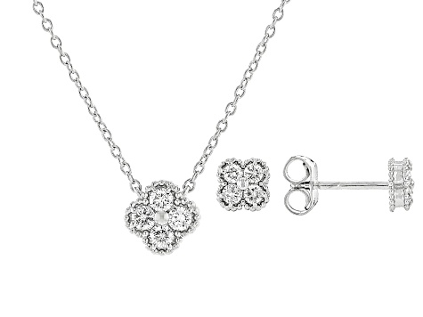 White Lab-Grown Diamond G-H VS Rhodium Over Sterling Silver Cluster Necklace And Earring Set 0.50ctw