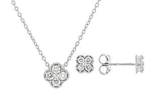 White Lab-Grown Diamond G-H VS Rhodium Over Sterling Silver Cluster Necklace And Earring Set 0.50ctw